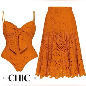 Brand new Orange One Piece Swimsuit and Matching Skirt